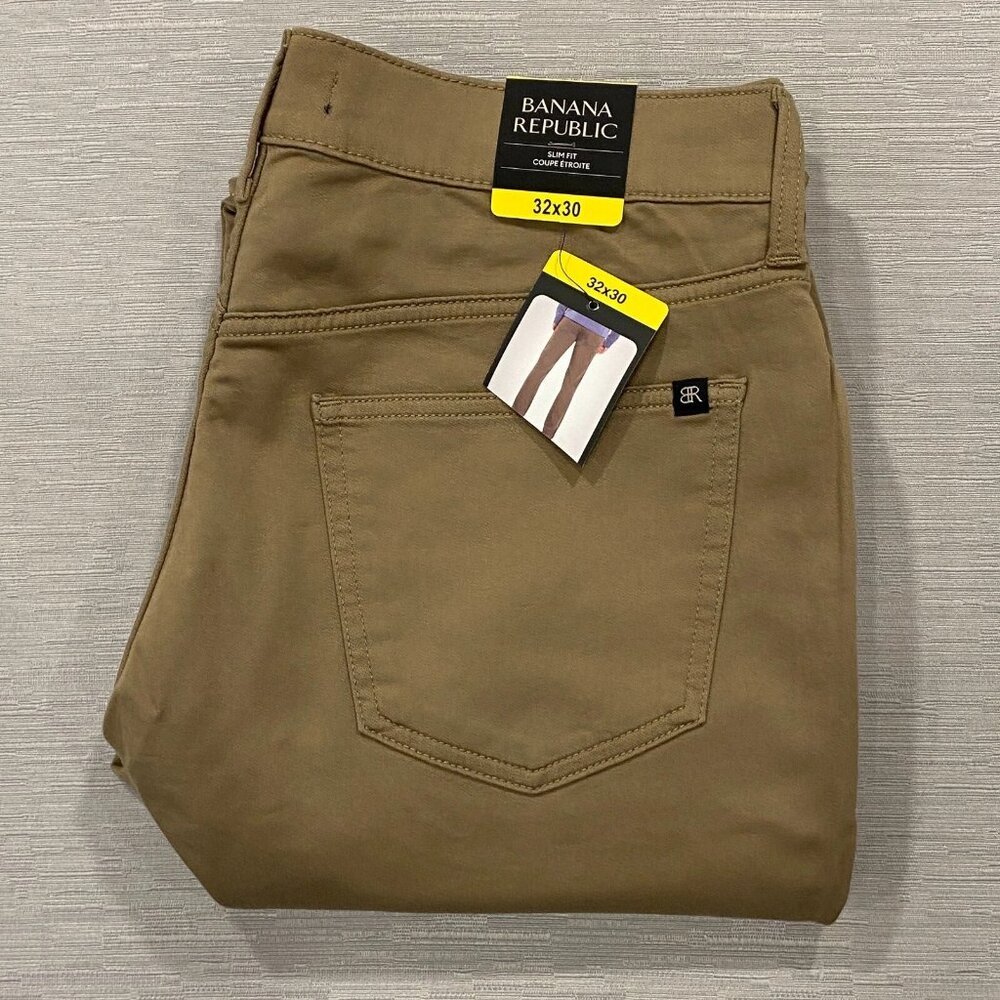 Banana Republic Chino Pants Mens 32x30 Slim Fit Khaki Brown Straight Leg Stretch